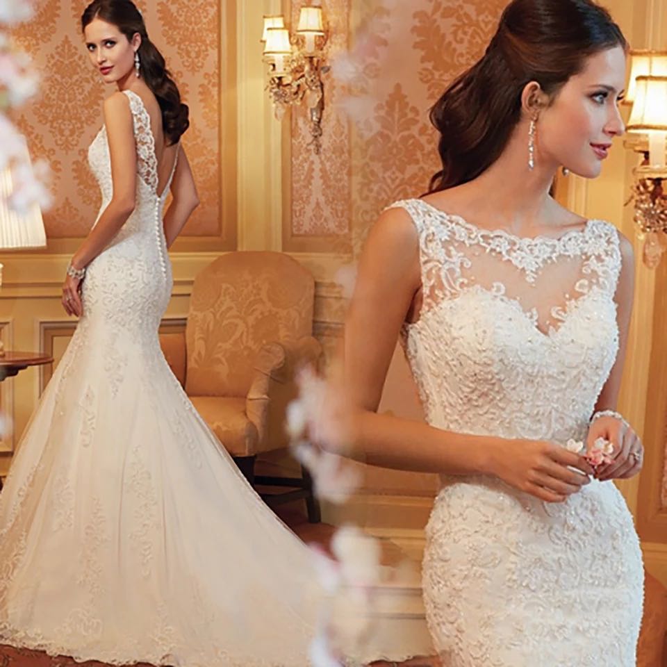 Embroidery Lace Mermaid Wedding Dress Bridal Gowns Plus Size