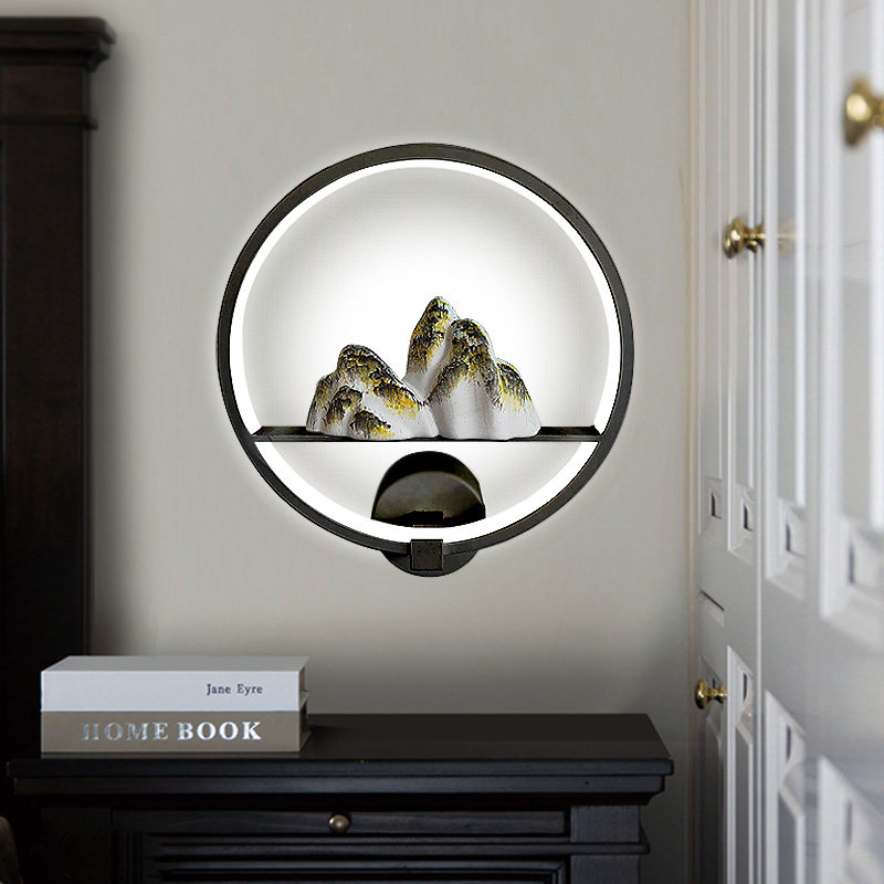 New Chinese Wall Lamp Zen ROUND AISLE TEA BUILDING BEDROOM WALL DECORATION INDIVIDUALITY CREATIVITY MODERN MINIMALIST LAMP