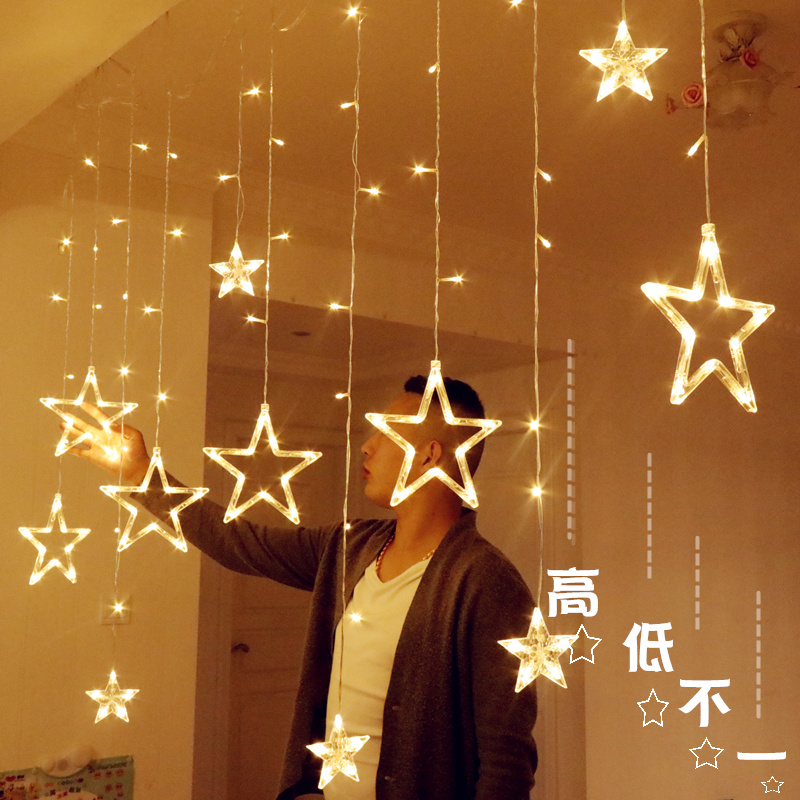 LED star light Five-pointed star curtain light ins Net Red room Bedroom Christmas Decoration Small color light Flashing light starry sky