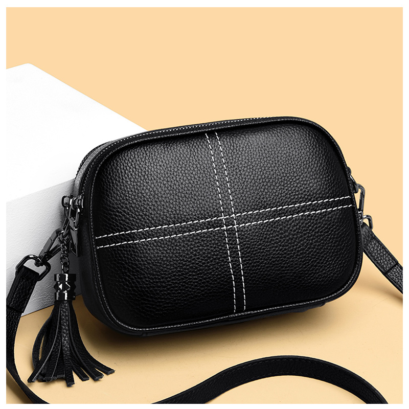 Leather-skinned bag female mini bag fashion embroidery line Su Backing large capacity tide soft leather head leather bag