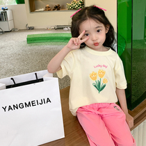 Summer children short sleeve beating bottom T-shirt multicolor 100 hitch flowers cartoon printed male girl baby body shirt blouse t