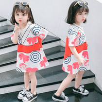 Girls dress Summer Korean version Skirt Baby Short Sleeve T-shirt Foreign Air Pure Cotton Mid-Child Long-Jersey Tide