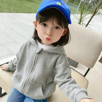 Male and female childrens spring and autumn pure color casual jacket children Han Fan Spring clothing blouses sports cardio-hoodie with cap and clothing tide