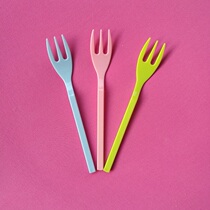 Color cake fork long handle three-tooth fork high-end fork 21 customers with fruit fork three-tooth fork 100 price