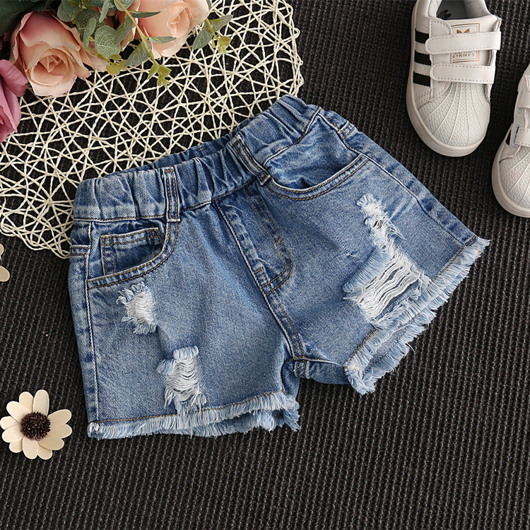 Cô gái quần short denim lỗ mùa hè 5 cô gái 6 thời trang 8 trẻ em quần áo 9 trẻ em lớn 10 Hàn Quốc phiên bản 12 tuổi cũ phần nóng quần