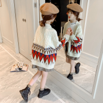 Girls sweater cardigan jacket 2021 spring new girl foreign style Korean version knitted sweater coat large childrens top