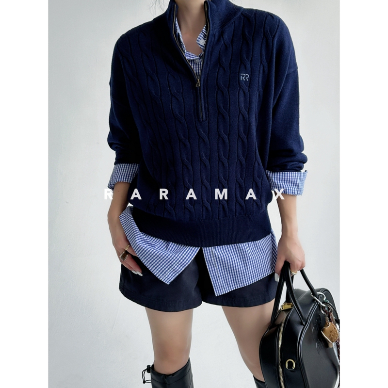 Raramax 16-Gauge Basolan Wool Miu Intellectual Style Old Money Vintage Cable Knit Polo Sweater for Women Raramax 16-Gauge Basolan Wool Miu Intellectual Style Old Money Vintage Cable Knit Polo Sweater for Women