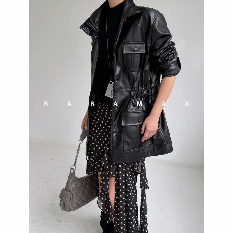 Raramax 26 Autumn, Pull Off the Look of a Senior Sister! Ysl-Inspired Mid-Length Style ~ Vegetable-Tanned Eco-Friendly Leather ~ Waist-Cinching Leather Trench Coat Jacket