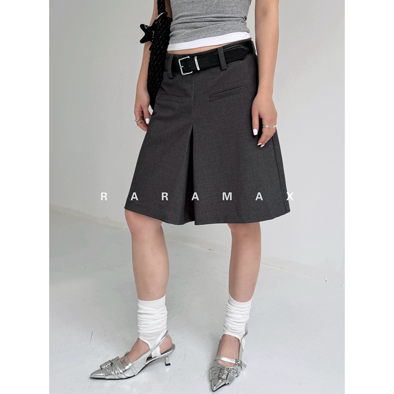 Raramax2026 Tencel Wool Blend~Retro Ultra-Low Waist~Slimming Hip-Covering A-Line 5-Point Suit Pants/Skirt
