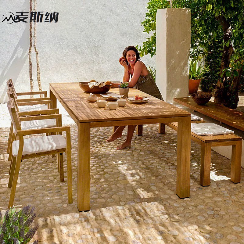 Outdoor South American Teak Tables and Chairs for Courtyard, Villa, Garden, Open-Air, Waterproof, Sun-Proof, Anti-Corrosion Solid Wood Tables for Hotels and Guesthouses