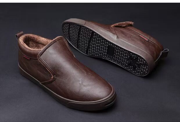 Mùa đông ngắn sang trọng giày cotton nam da cao để giúp giày cotton giản dị Giày nam lười giày dày Giày đế mềm giày bảo hộ nam