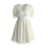 Милое дизайнерское белое кружевное платье для принцессы, мини-юбка, французский стиль, тренд сезона, в цветочек