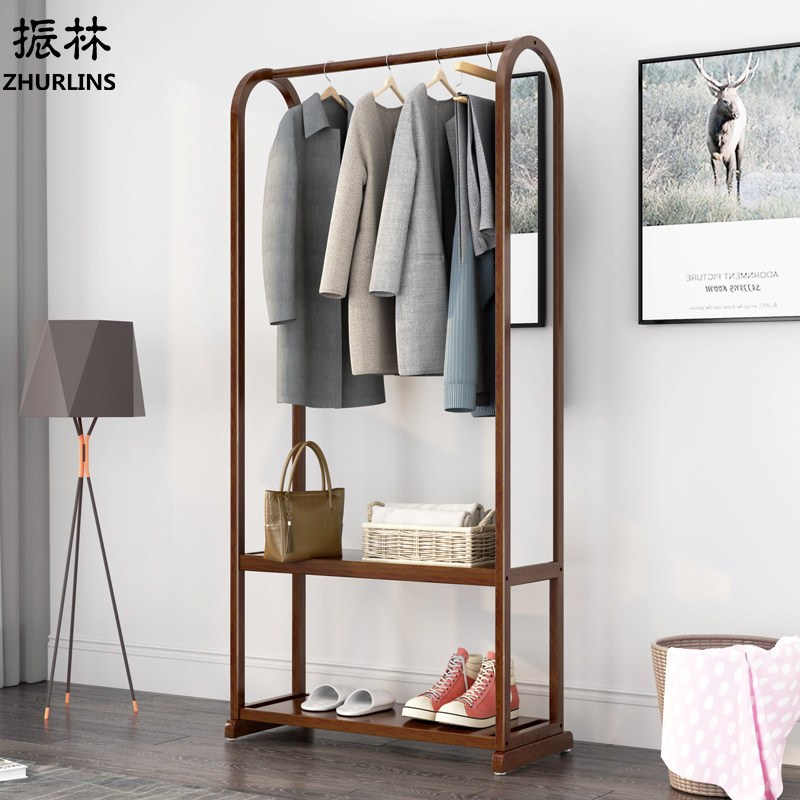 Trial-body mirror hanging clothes hanger solid wood hanger floor bedroom shelve Multi-functional home minimalist upright clothes hat rack