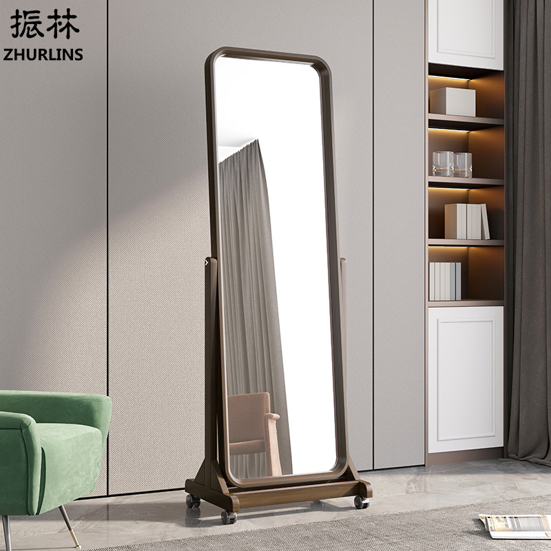 Solid wood full-length mirror floor-to-ceiling mirror home girls bedroom full-length mirror full-length mirror ins wind simple mobile large mirror