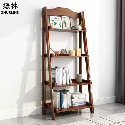 Nordic full solid wood bookshelf shelf Walnut trapezoidal student children's storage shelf Floor-to-ceiling simple simple flower rack