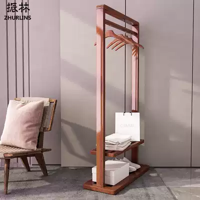 Nordic hanger Floor-to-ceiling bedroom vertical coat rack Simple modern Japanese new Chinese clothes rack Walnut