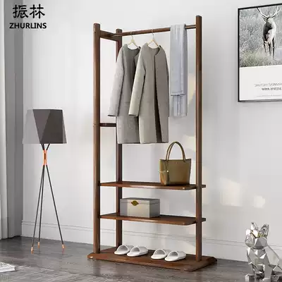 Nordic ins hanger Bedroom walnut solid wood coat rack floor-to-ceiling modern simple household storage shelf combination