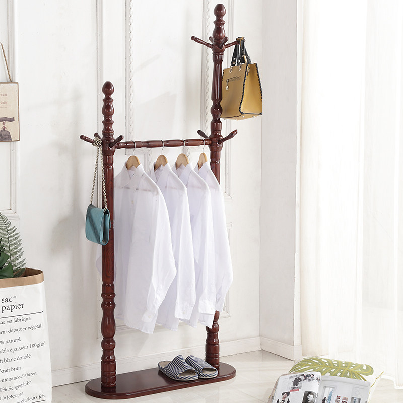 New Chinese solid wood clothes hat rack bedroom American clothes rack floor hanging clothes hanger mesh red home living room upright