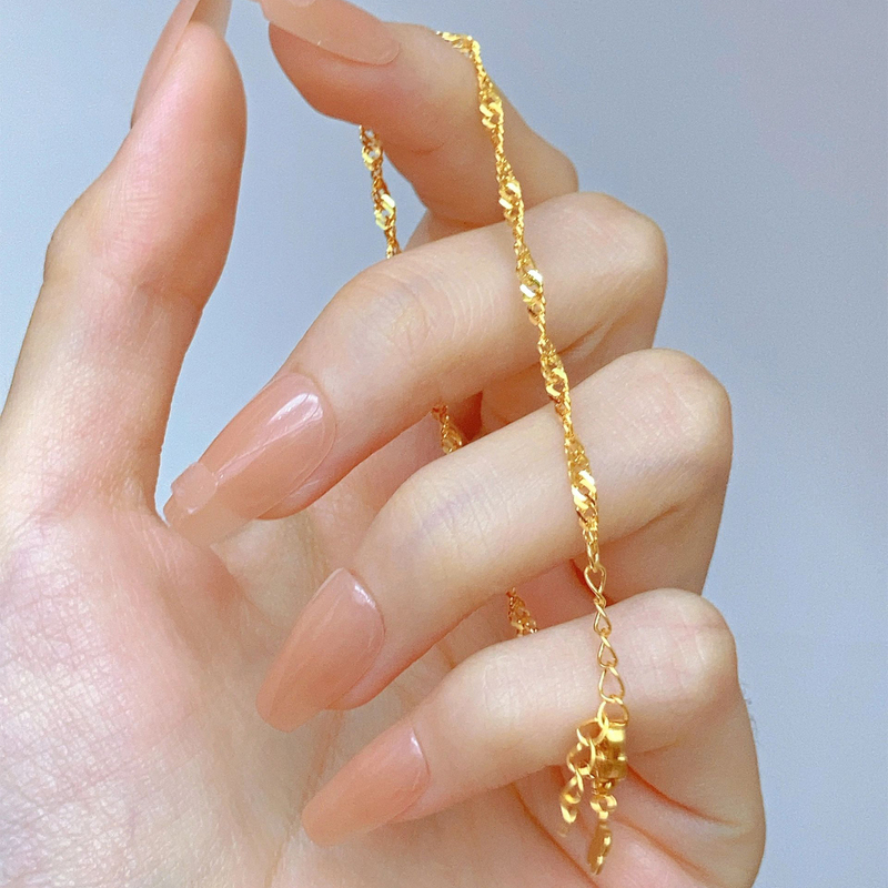 Does Not Fade/Washable! High-End Water Ripple Bracelet 18K Gold Wavy Plain Chain Jewelry That Does Not Fade for Women Does Not Fade/Washable! High-End Water Ripple Bracelet 18K Gold Wavy Plain Chain Jewelry That Does Not Fade for Women