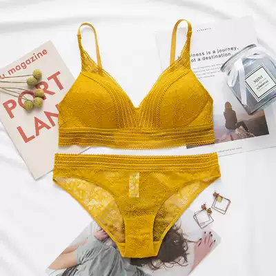 Retro sexy lace thin big chest display small bra cover women without steel rims comfortable triangle cup French underwear set