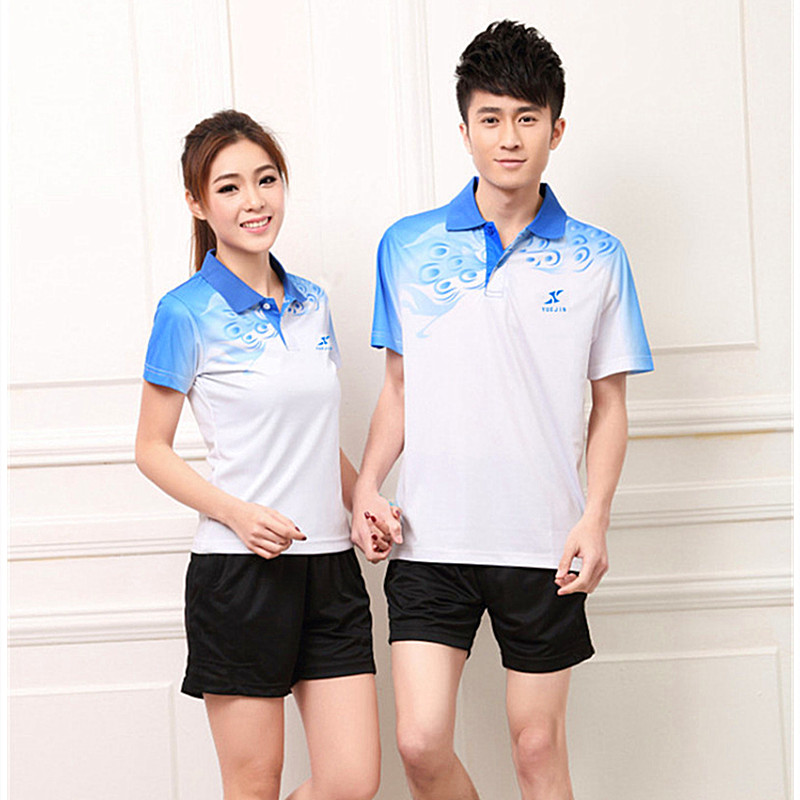 Men and women Summer short sleeves Flap Tracksuit White Blue Suck Sweat Quick Dry Breathable Group Buy India Character Ping Pong Jersey