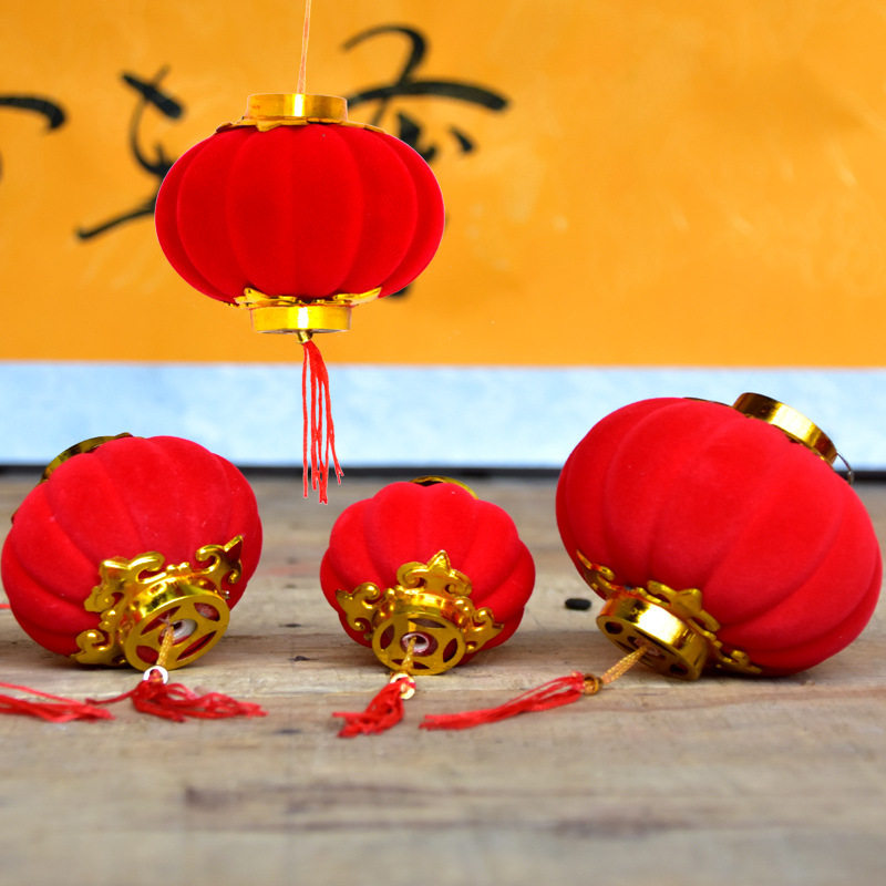 Chengdu Great Red flocking Xiaolanterns New Year Heqing Marriage outdoor supplies Bonsai to decorate the Spring Festival lantern