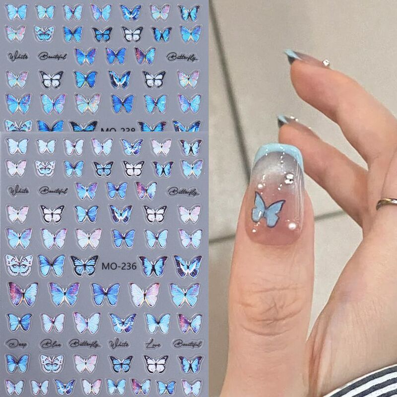 Internet Celebrity Dreamy Butterfly Nail Stickers Blue Butterfly Ins Japanese Style Fresh and Girly Adhesive Nail Decals