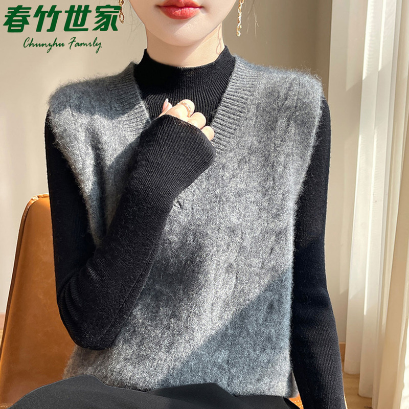 Chunzhu Shijia V-Neck Wool Knitted Vest Women's Sleeveless Loose Pullover Sweater Stylish Cardigan Top Chunzhu Shijia V-Neck Wool Knitted Vest Women's Sleeveless Loose Pullover Sweater Stylish Cardigan Top