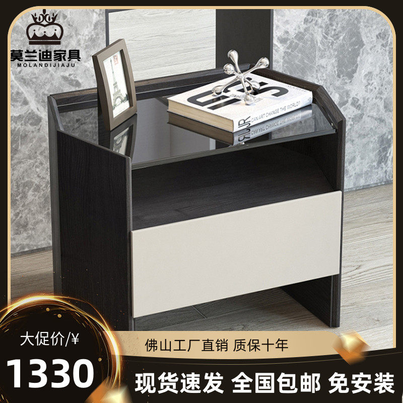 Designer Italian minimalist high-end bedside table round ins style Nordic black oak simple modern locker side cabinet