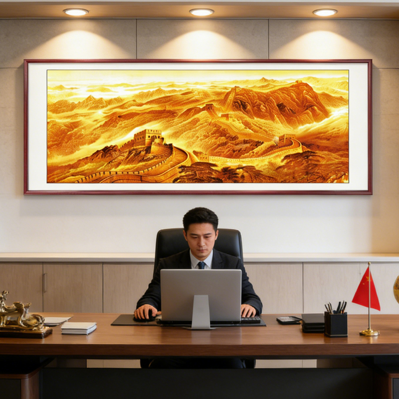 Golden Great Wall Landscape Painting Office Living Room Background Wall Hanging Calligraphy Chinese Painting Decoration Landscape Scenery Mural