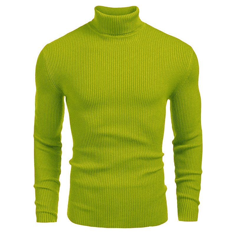 2026 Autumn New High Collar Sweater for Men, Colorful Light Green Stretch Pullover, Student Knitwear, Couple's Outfit Jacket