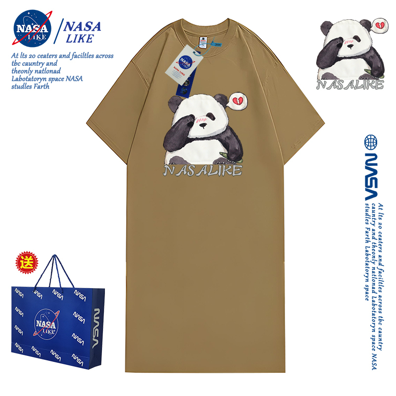 Nasa Collaboration Panda Pure Cotton T-Shirt Long Dress New Style Maternity Wear Summer Dopamine Outfit Dress