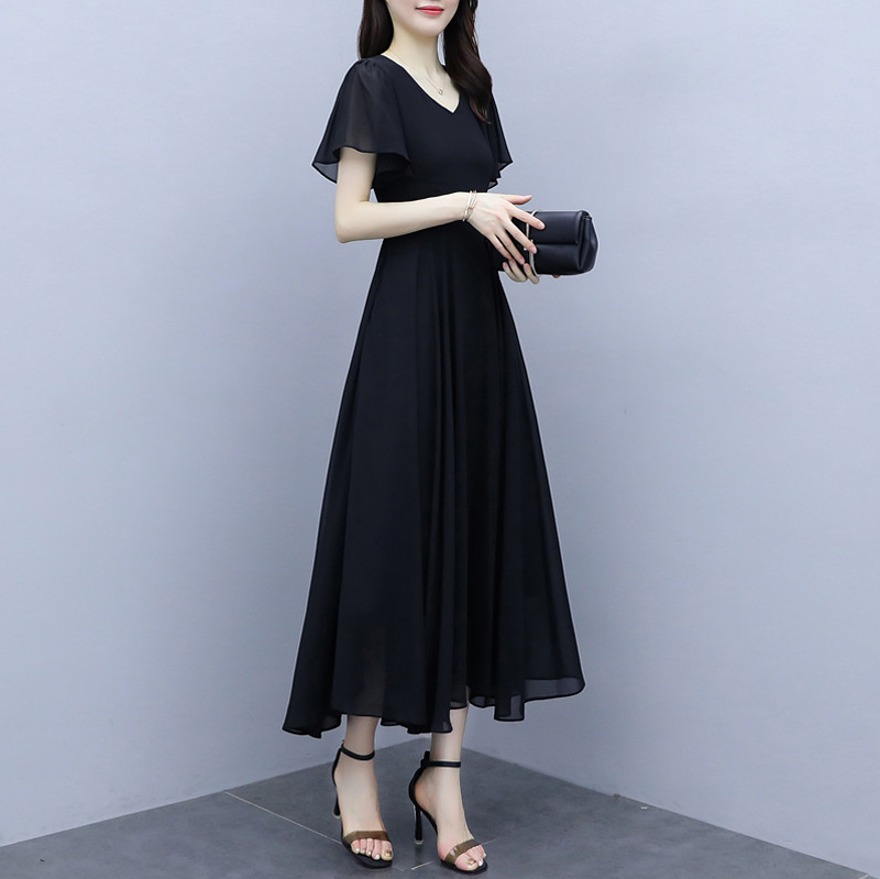 Fashionable Women's French-Style Belly-Covering Chiffon Dress 2026 Summer New Style Waist-Slimming Elegant Age-Reducing Long Dress