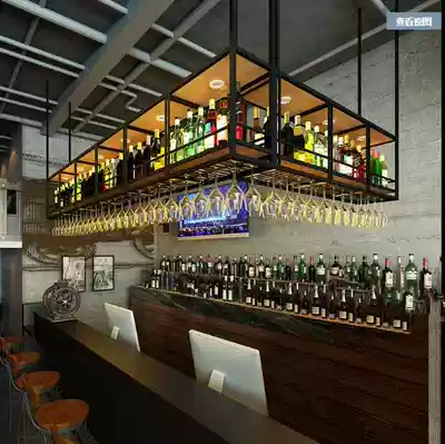 Industrial new Nordic dining room wall wall bar hanger hanging upside down wine cup holder hanging rack wine cabinet