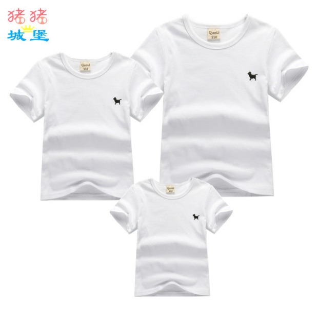 Phụ huynh-con tải ba hè 2017 mới đầy đủ gia đình áo thun ngắn tay cho bé sơ mi cotton màu trắng áo form rộng cho cả gia đình