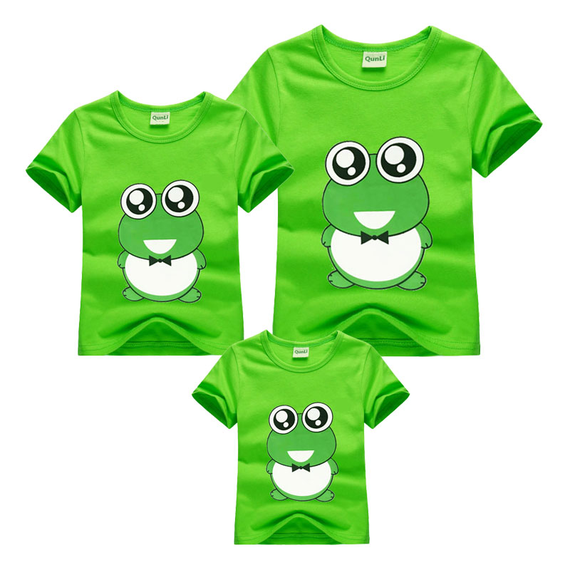 Cha mẹ mùa hè gia đình đầy đủ gia đình ba ba vị trí mẹ và con cái ếch mùa hè ngắn tay áo thun cotton quần gia đình