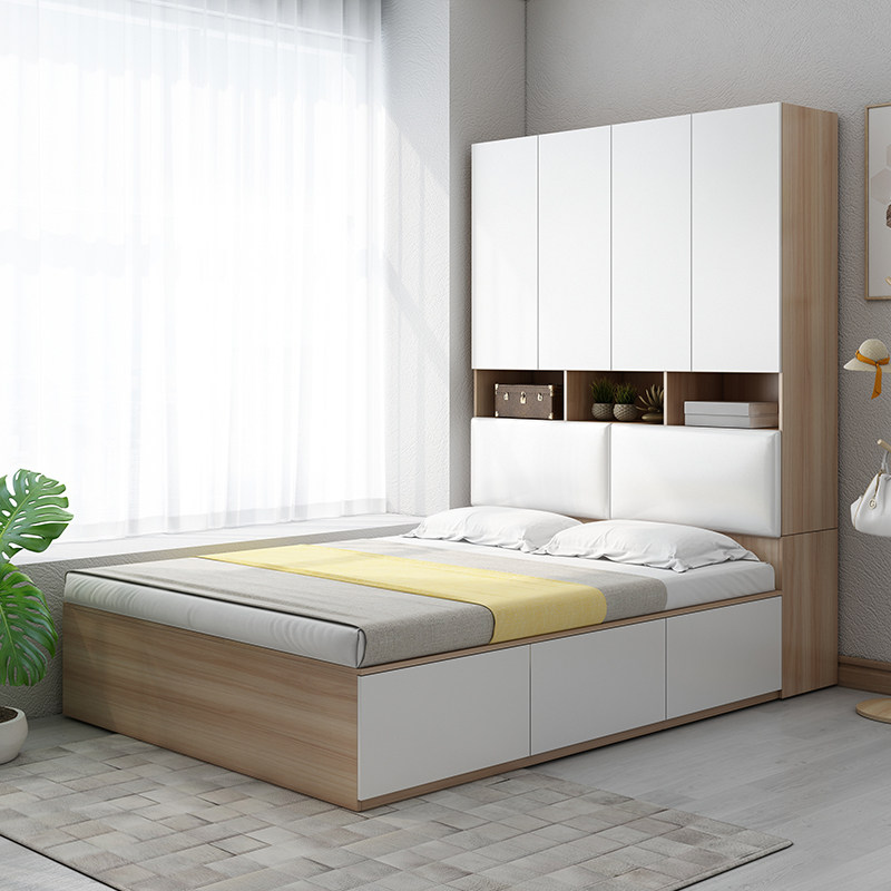Modern minimalist bedroom tatami wardrobe beds integrated small family type multifunctional combined bed storage high case Double beds