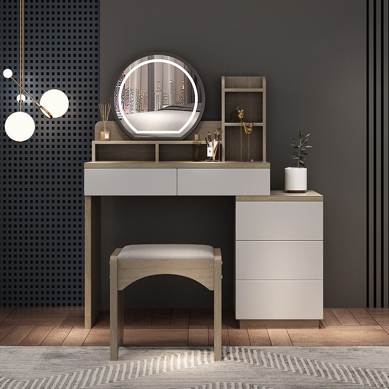 Nordic full solid wood Makeup Bench with lamp Bedroom Small family Type of makeup Table Tennis Red modern minimalist makeup Desk