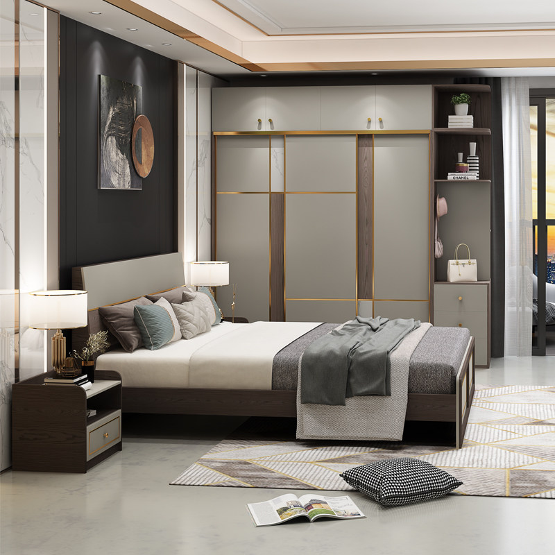 Modern simple shelf double bed 1 8 1 5 meters Light luxury small apartment Single economy board bed