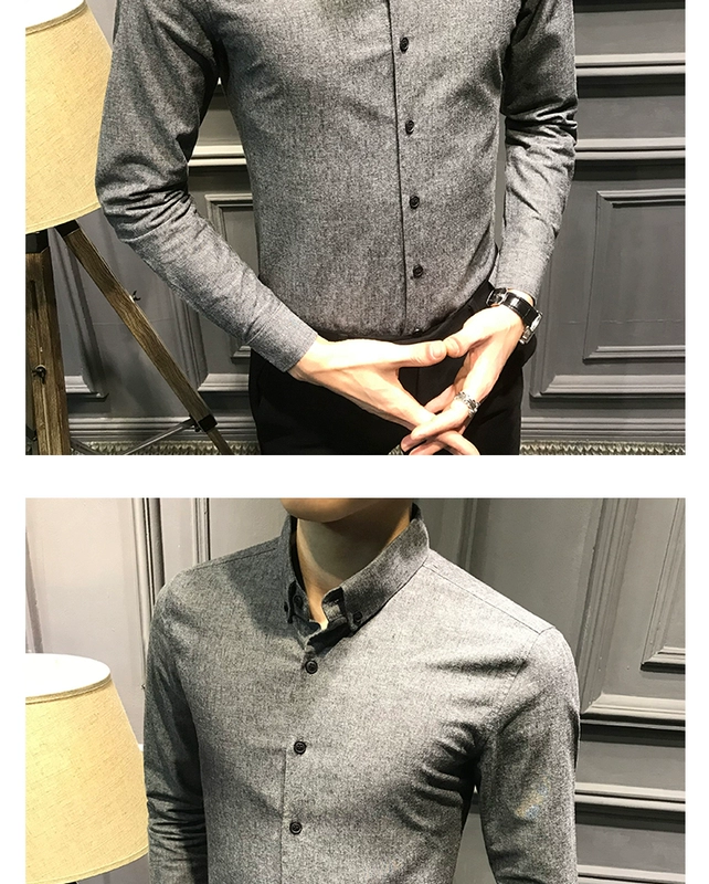 Áo sơ mi dài tay mùa thu và đông nam Slim phiên bản Hàn Quốc của áo sơ mi nam đẹp trai màu sắc giản dị xu hướng quần áo nam hoang dã