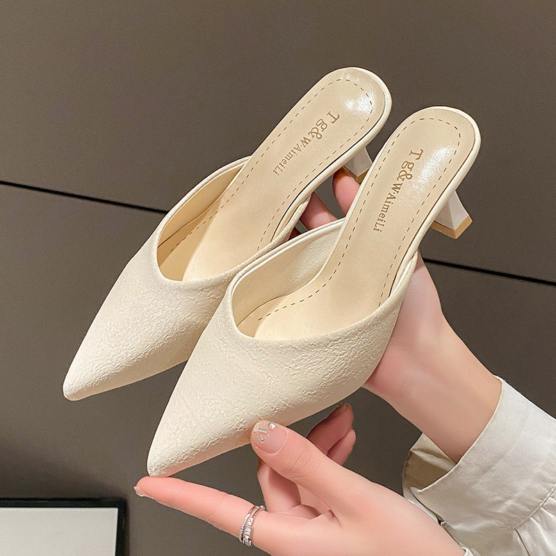 Lazy Pointed-Toe Half-Slippers for Women, Fashionable for Outdoor Wear, 2026 Summer New Style, French-Style Elegant High-Heeled Shallow Mules Lazy Pointed-Toe Half-Slippers for Women, Fashionable for Outdoor Wear, 2026 Summer New Style, French-Style Elegant High-Heeled Shallow Mules