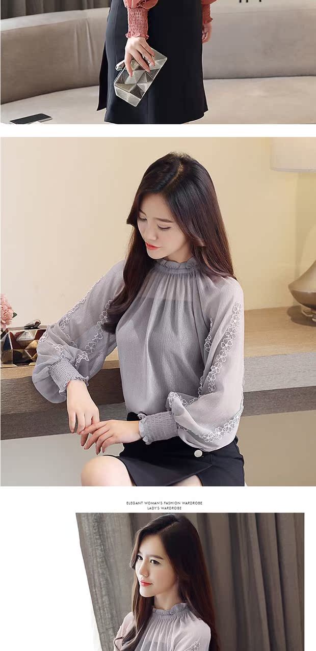 Áo voan dài tay mùa thu nữ 2018 mới sóng mùa thu quần áo ren mùa thu nước ngoài không khí chạm đáy mẫu áo sơ mi nữ đẹp