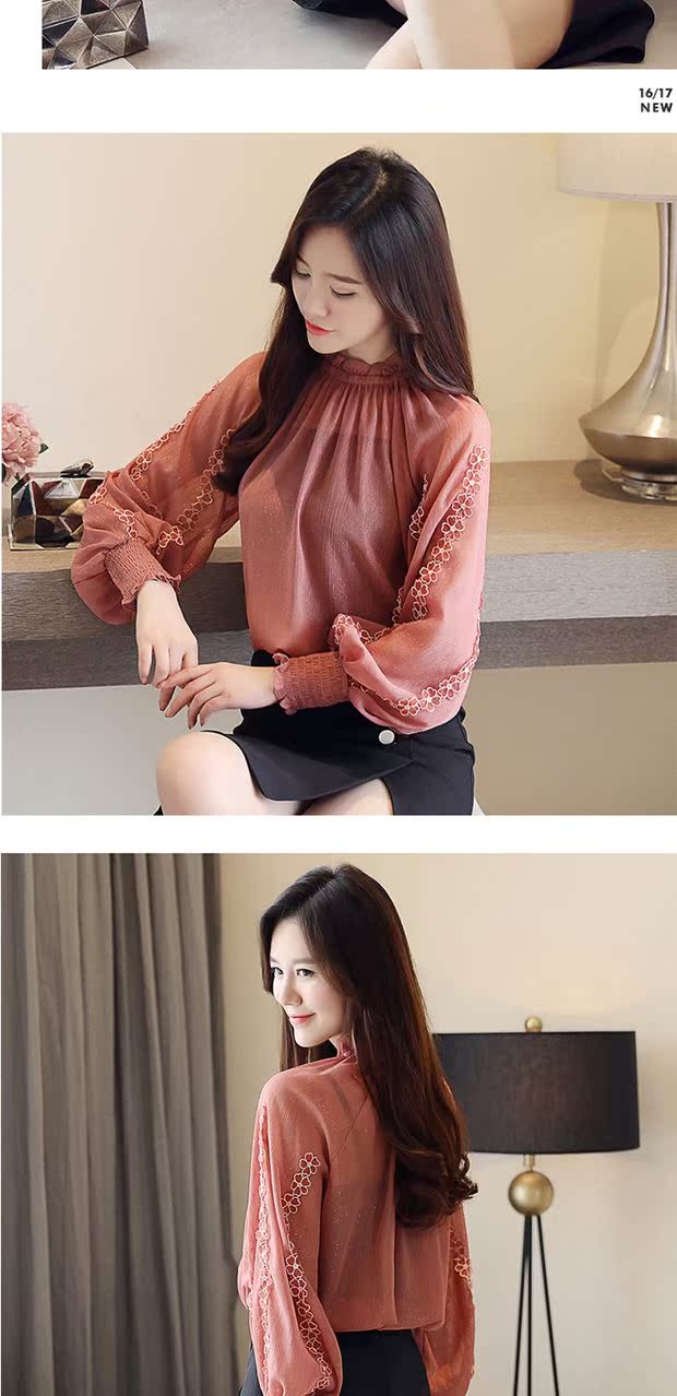 Áo voan dài tay mùa thu nữ 2018 mới sóng mùa thu quần áo ren mùa thu nước ngoài không khí chạm đáy mẫu áo sơ mi nữ đẹp