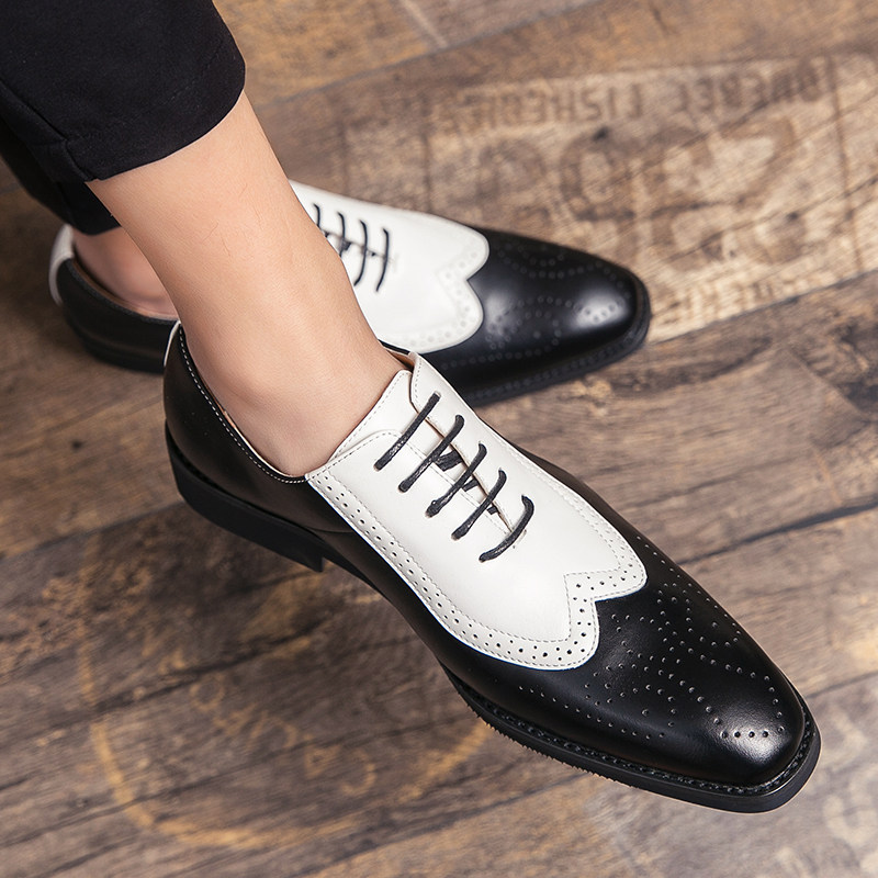 Leather shoes men's summer breathable British style Brock Korean version casual patent leather glossy all-match trend large size men's shoes