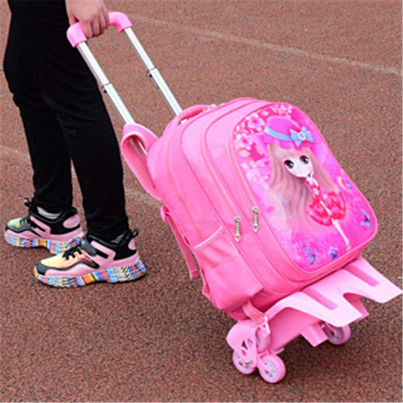 Hand-pull trolley school bag Primary school girl child drag 1st grade 2nd grade trumpet stair climbing roller 3rd to 6th grade
