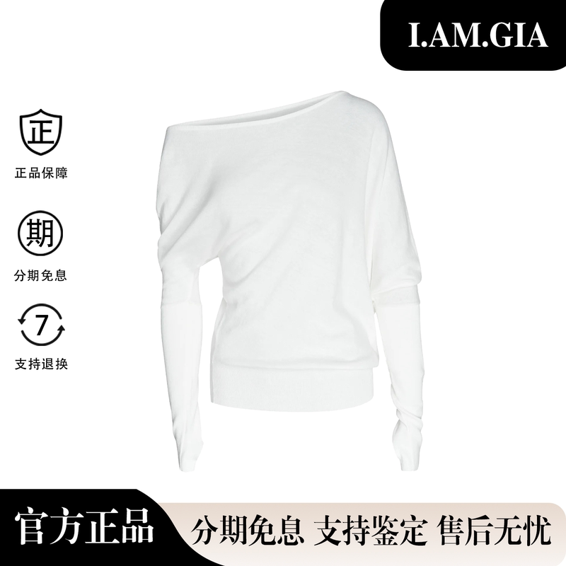 [Authentic in Stock] I.Am.Gia Zhao Lusi and Yi Mengling's Same Style Off-Shoulder Thumb Cuff Knit Top for Women