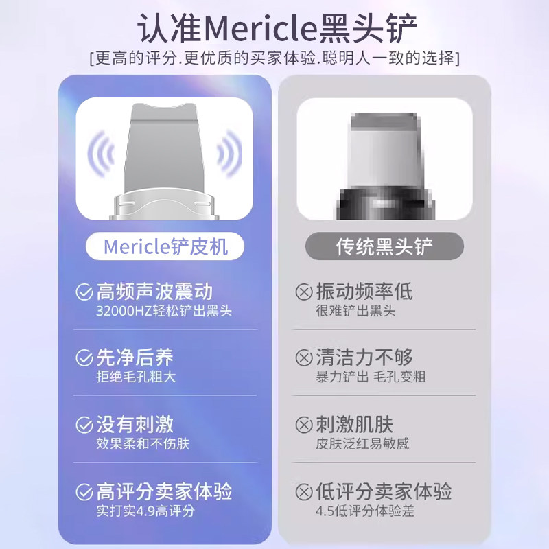 mericle黑头铲电动超声波去黑头仪吸黑头神器美容仪毛孔导入清洁 5