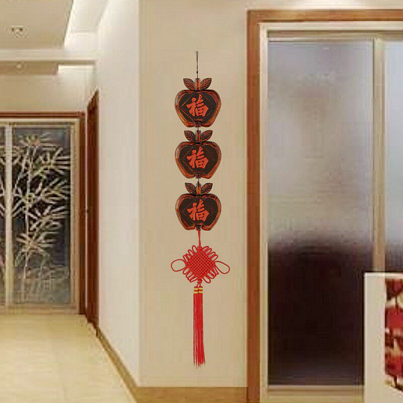 Ping An Fu wood carving wall decoration living room entrance pendant Chinese knot Wall Wall Wall decoration New year gift