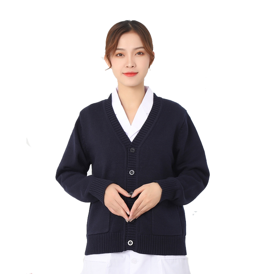 Yuelan heart navy blue plus velvet thickened nurse sweater nurse coat cardigan mother sweater doctor uniform nurse uniform