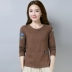 Áo thun cotton dài tay đơn mặc ngắn mặc đẫm máu nghỉ ngơi quần áo mùa thu chạm đáy áo sơ mi nữ trung niên Quần áo của mẹ
